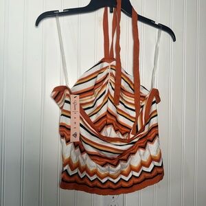 Halter Tank White Black Orange XL